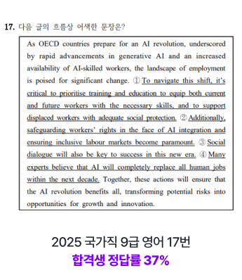 2025 국가직 9급 영어 17번 합격생 정달률 37%