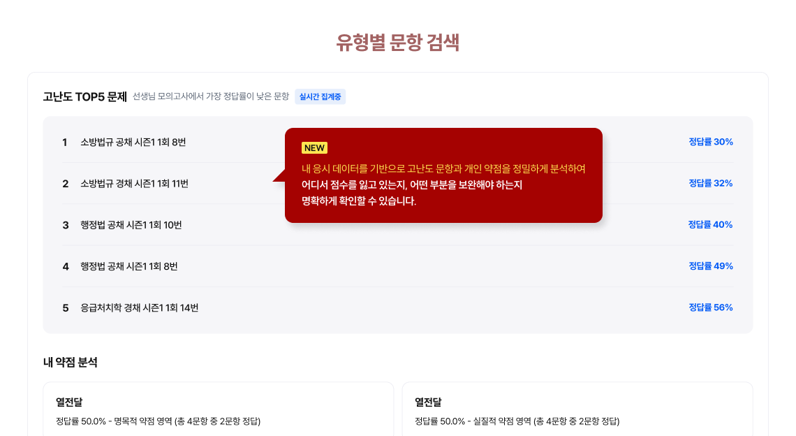 유형별 문항 검색